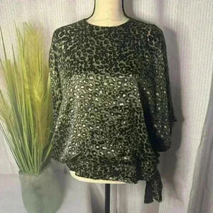 NWT Analili Women’s S Tunic Silk Blend Animal Print Cold Shoulder Long Sleeve